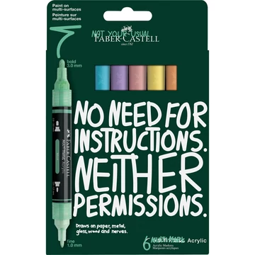 Akril marker készlet,kétvégű MULTIMARK pasztell Faber-Castell jégkék, barack, mentazöld, vanília, lila, rózsa 6klf. szín