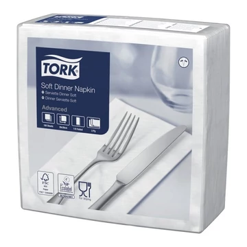 Szalvéta 3 rétegű 1/8 hajtású 39,5 x 39 cm 100 lap/csomag Advanced Soft Dinner Tork_477579 fehér