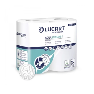 Toalettpapír 2 rétegű kistekercses átmérő: 11,5 cm 400 lap/tekercs 4 tekercs/csomag Aquastream 4 Lucart_811B70J fehér