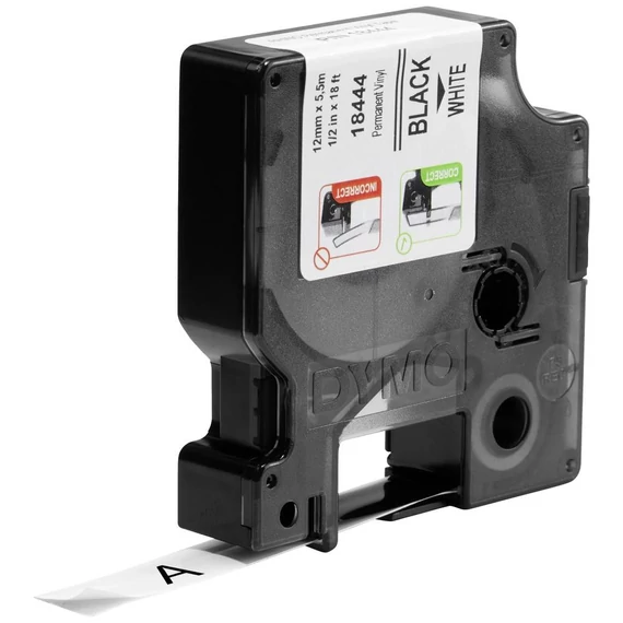 Feliratozógép szalag Dymo S0718600/18444 12mmx5,5m, ORIGINAL, fekete/fehér