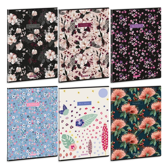 Füzet iskolai A4, 40lap, sima Ars Una FLOWERY-MIX (5424) 24 10db/csomag