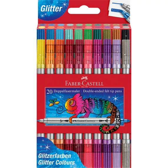 Rostirón, filctoll készlet, kétvégű csillámos Faber-Castell 20 klf. szín