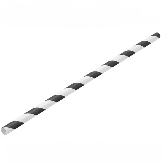 Szívószál papír 8 x 230 mm 250 db/csomag fekete / fehér csíkos
