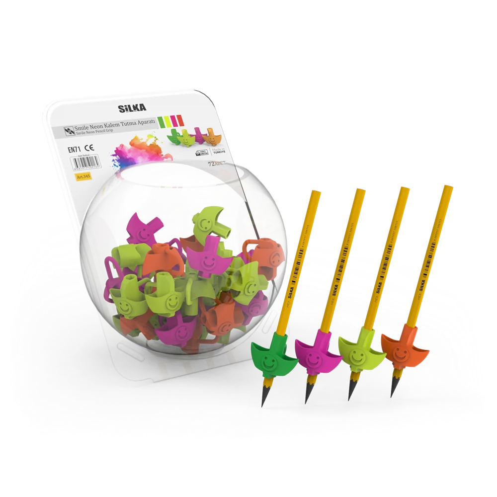 Ceruza markolat, fogássegítő, szilikon, smile, 72 db/display, Silka