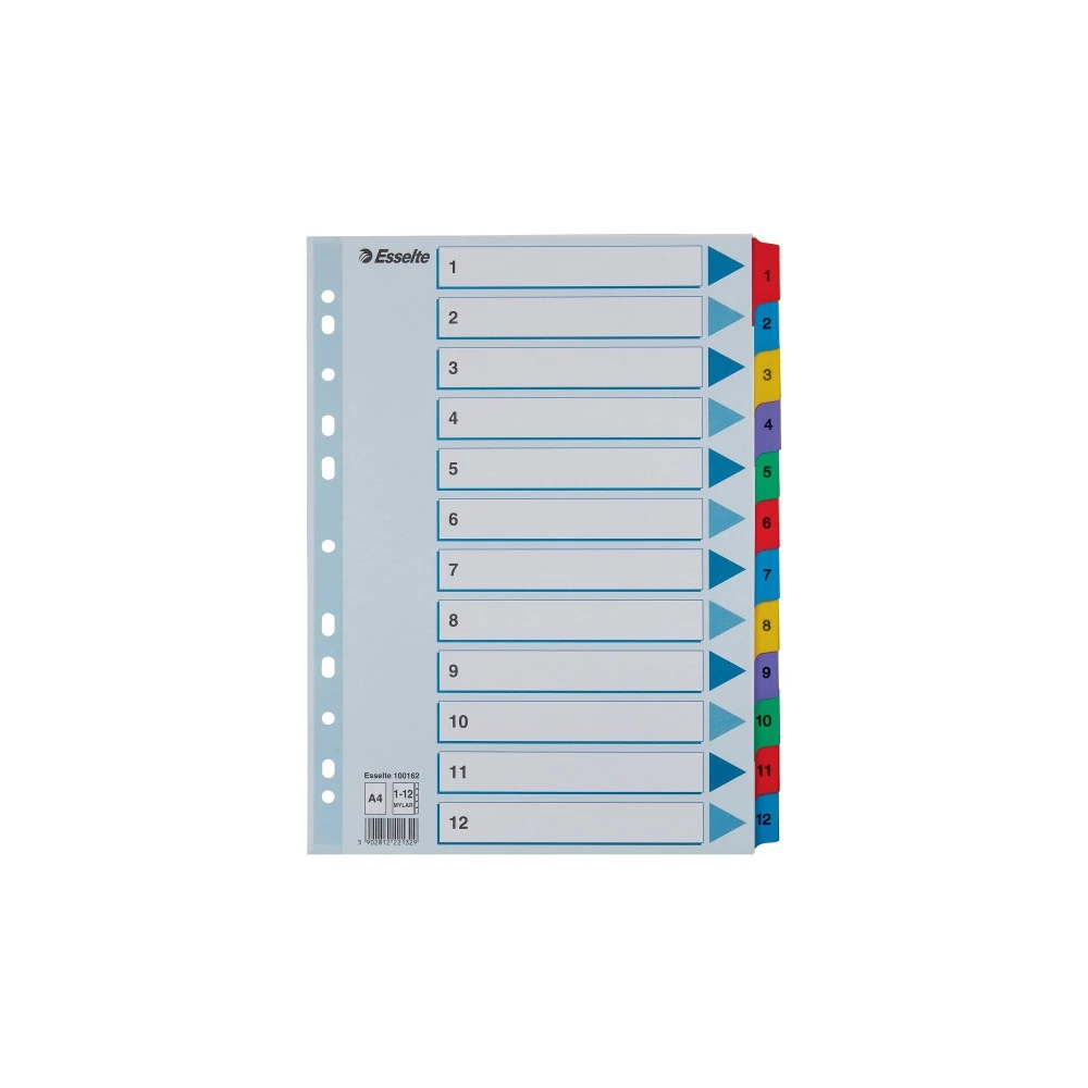 Elválasztólap, A4, regiszteres 1-12 laminált karton fülek 100162 Esselte
