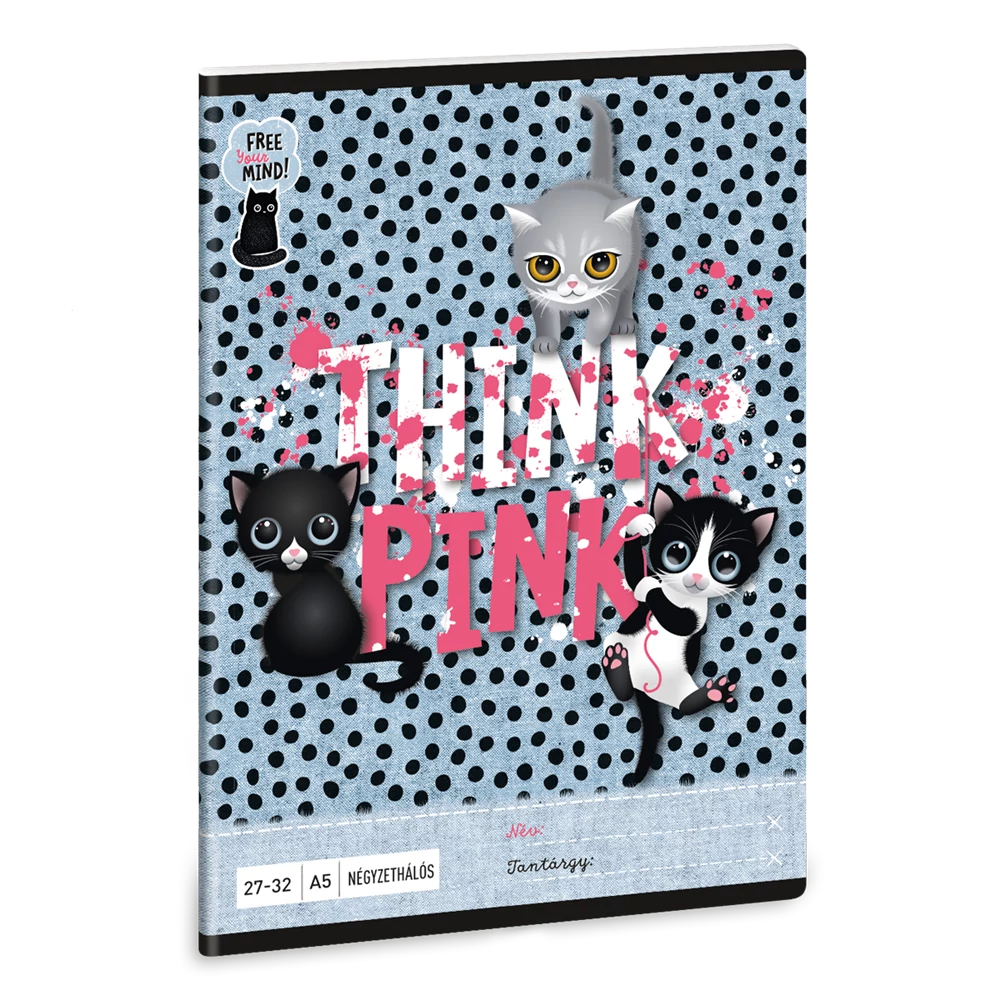 Füzet iskolai A5, 32lap, kockás 27-32 Ars Una THINK-PINK (5285) 23 10db/csomag