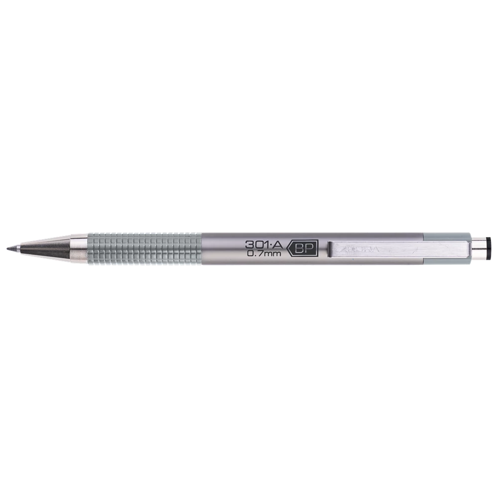 Golyóstoll 0,7mm, metál ezüst test, Zebra F-301A, írásszín kék