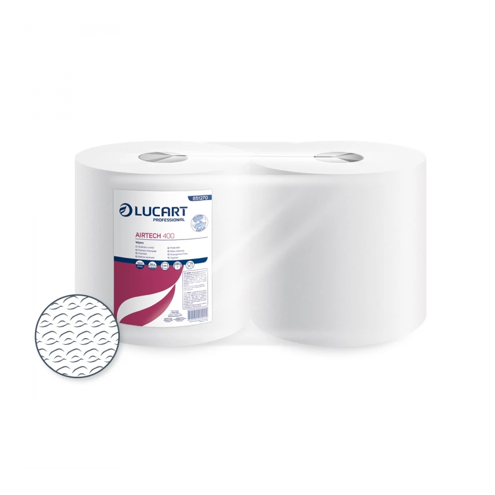 Ipari törlő 1 rétegű átmérő: 21 cm hófehér 400 lap/tekercs 2 tekercs/karton Airtech 400 - 50 Gsm Lucart