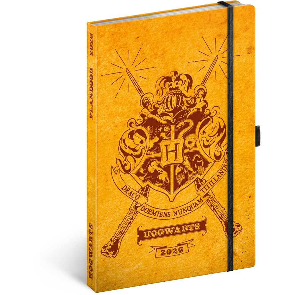 Keménytáblás notesz krémszínű lapokkal leszorító gumiszalaggal Harry Potter-Hogwarts 130x210mm, Presco