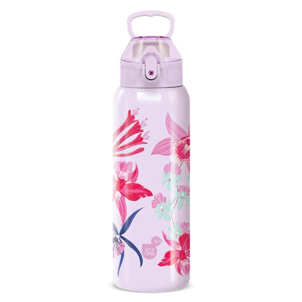 Műanyag duplafalú fémkulacs 700ml Ars Una Beach Flowers-purple