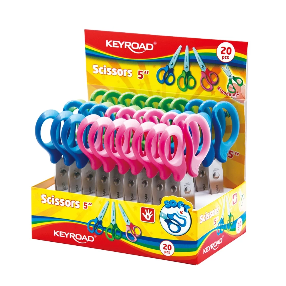 Olló 13 cm tompa fejű 20 db/display Keyroad Soft Grip vegyes színek