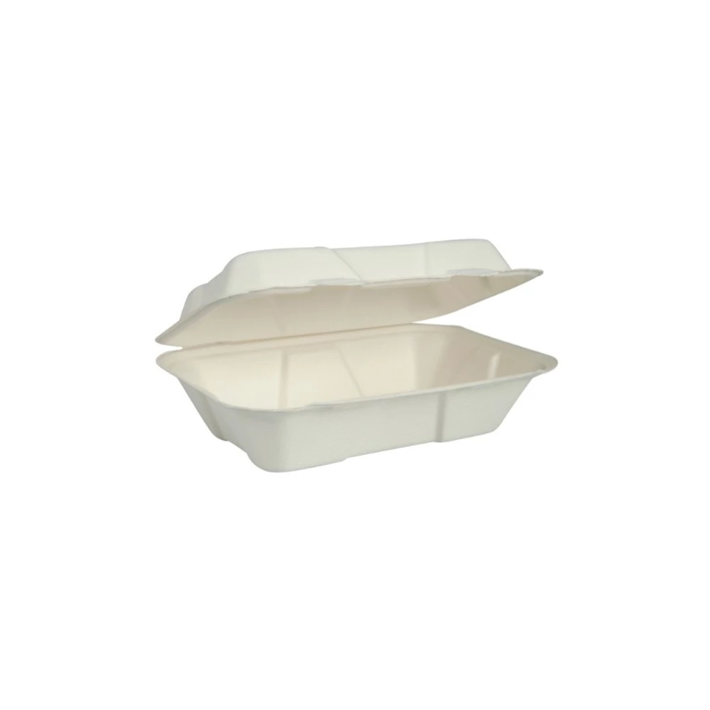 Papírdoboz ételes 1 részes HP2, 18,28 x 13,71 x 6,85 cm komposztálható cukornád 150 db/csomag, natúr