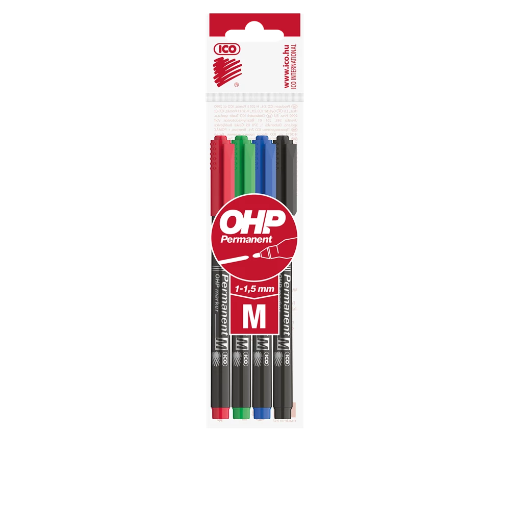 Alkoholos marker készlet, M, OHP Ico, 4 klf.szín