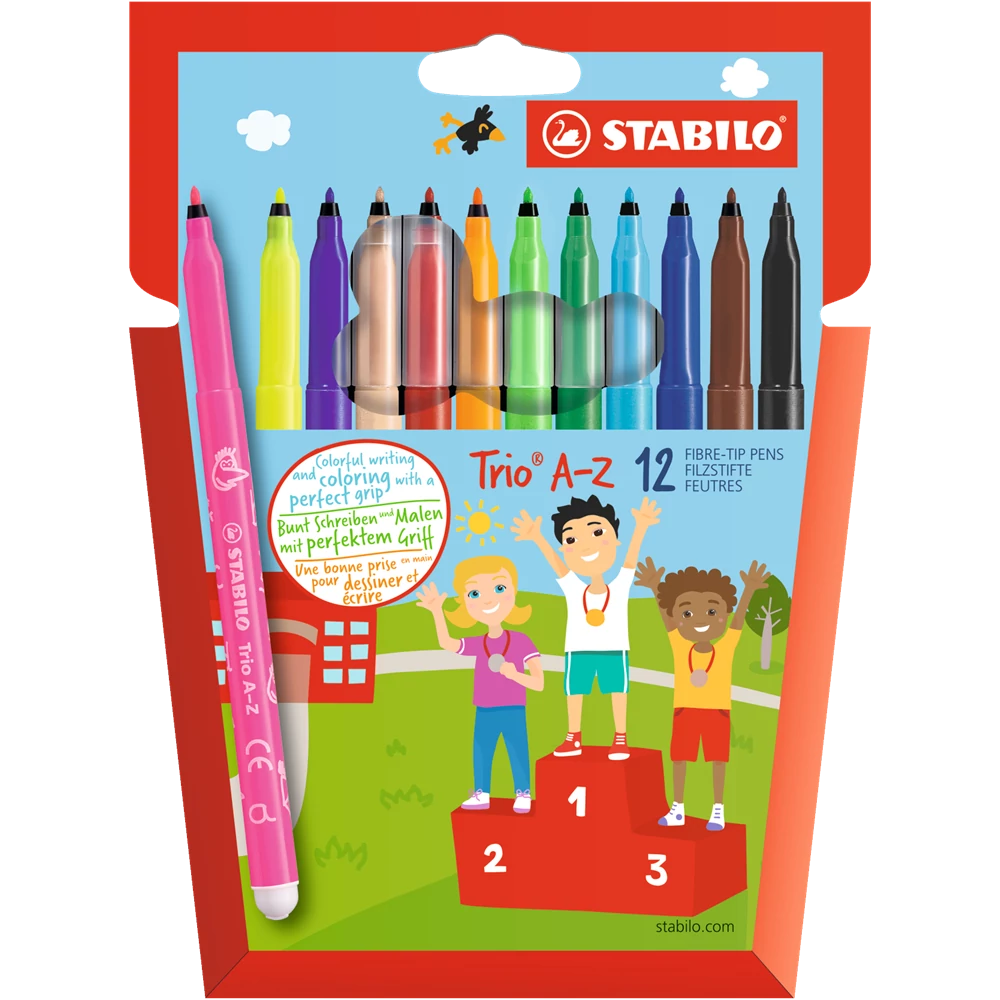 Rostirón, filctoll készlet, vízbázisú háromszögletű Stabilo Trio A-Z 378/12 12 klf. Szín