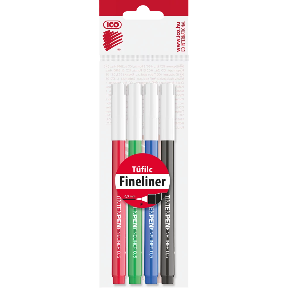 Rostirón, tűfilc vízbázisú, 0,5mm, kerek test, Tinten Pen Ico, 4 klf.szín