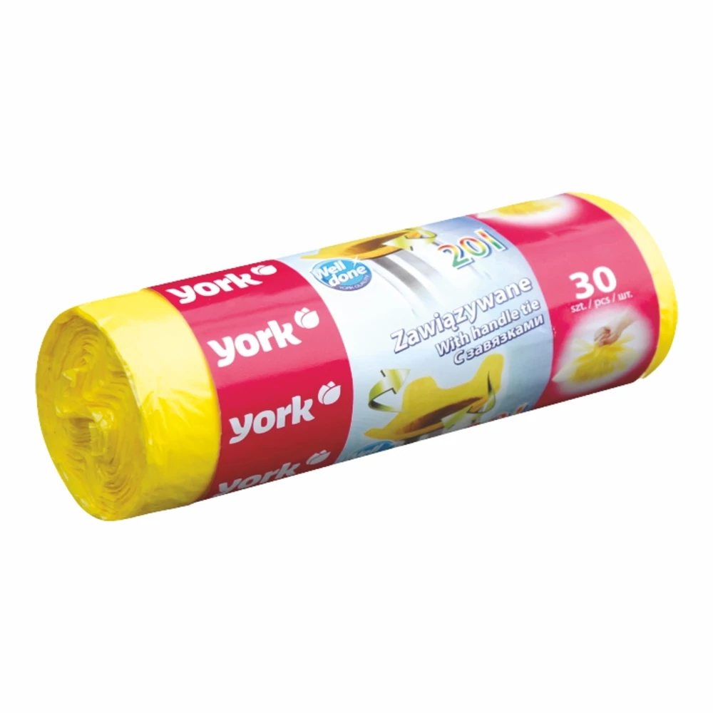 Szemeteszsák köthető füles 20 liter 45 x 50 cm 8 mikron 30 db/tekercs York_ 090650 sárga