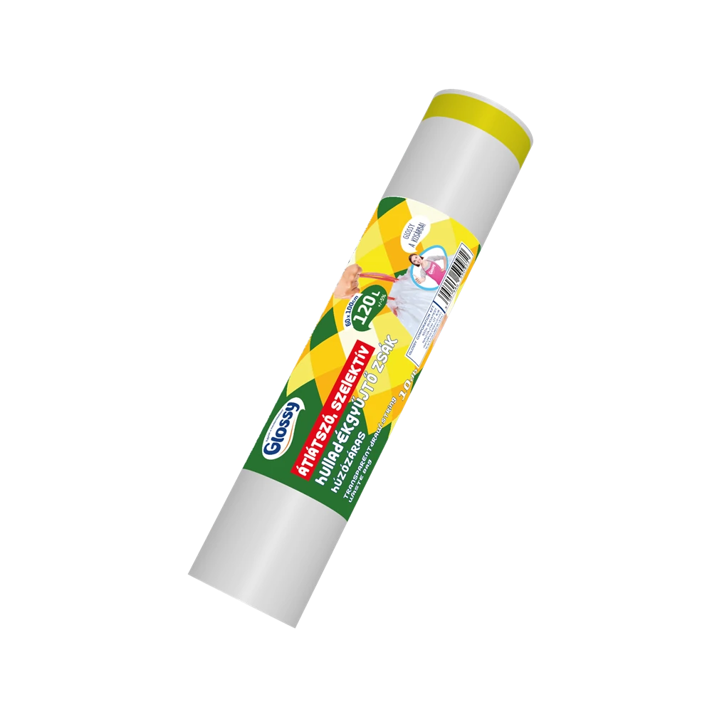 Szemeteszsák önzáró szalaggal 120 liter 60 x 100 cm 10 db/tekercs Glossy átlásztó
