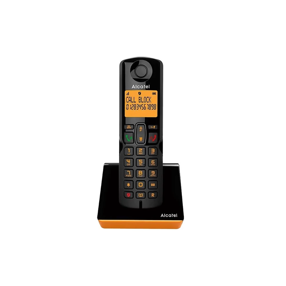 Telefonkészülék ALCATEL S280 (vezeték nélküli, nagy kijelző, DECT) fekete/narancssárga