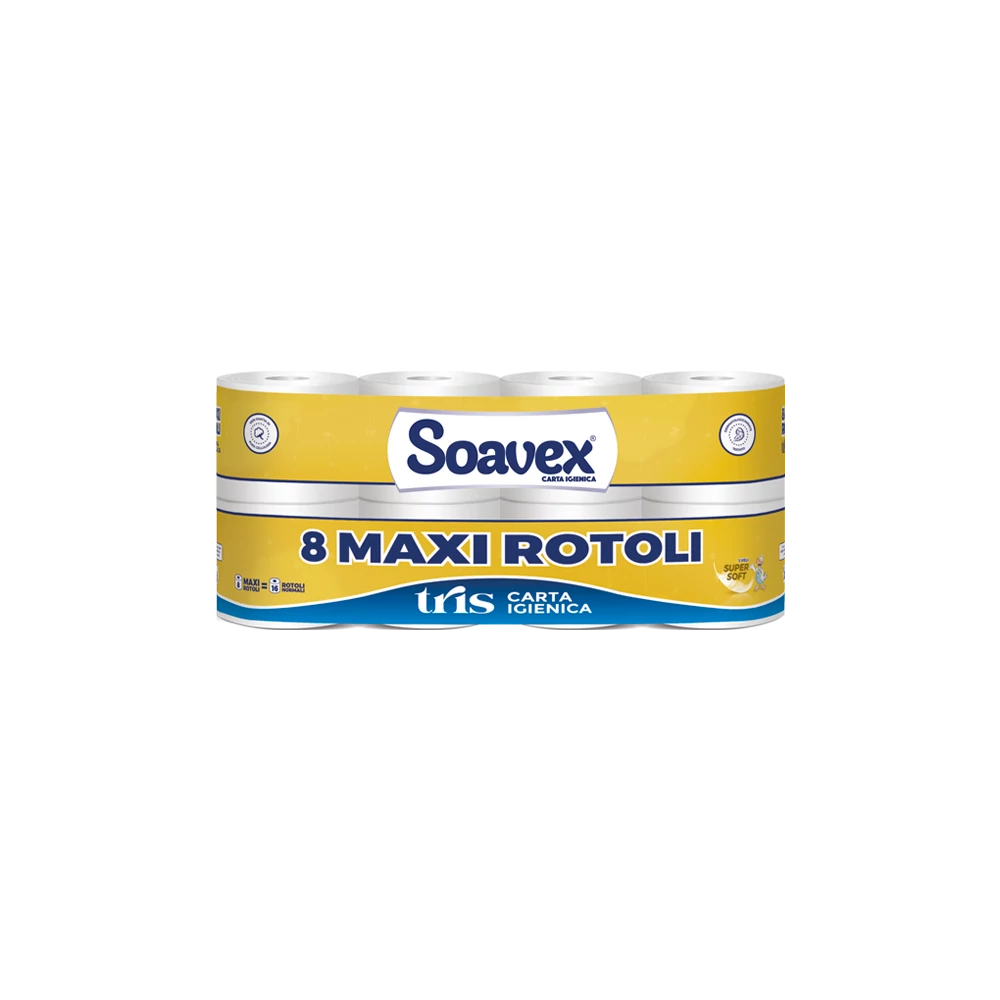 Toalettpapír 3 rétegű kistekercses 100% cellulóz 155 lap/tekercs 8 tekercs/csomag Soavex Maxi Rotoli_Paperdi