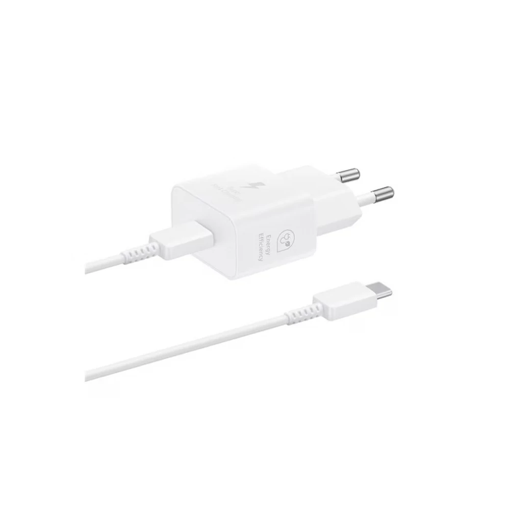 Töltő hálózati SAMSUNG Type-C aljzat (25W, GaN, PD gyorstöltő + Type-C kábel) fehér