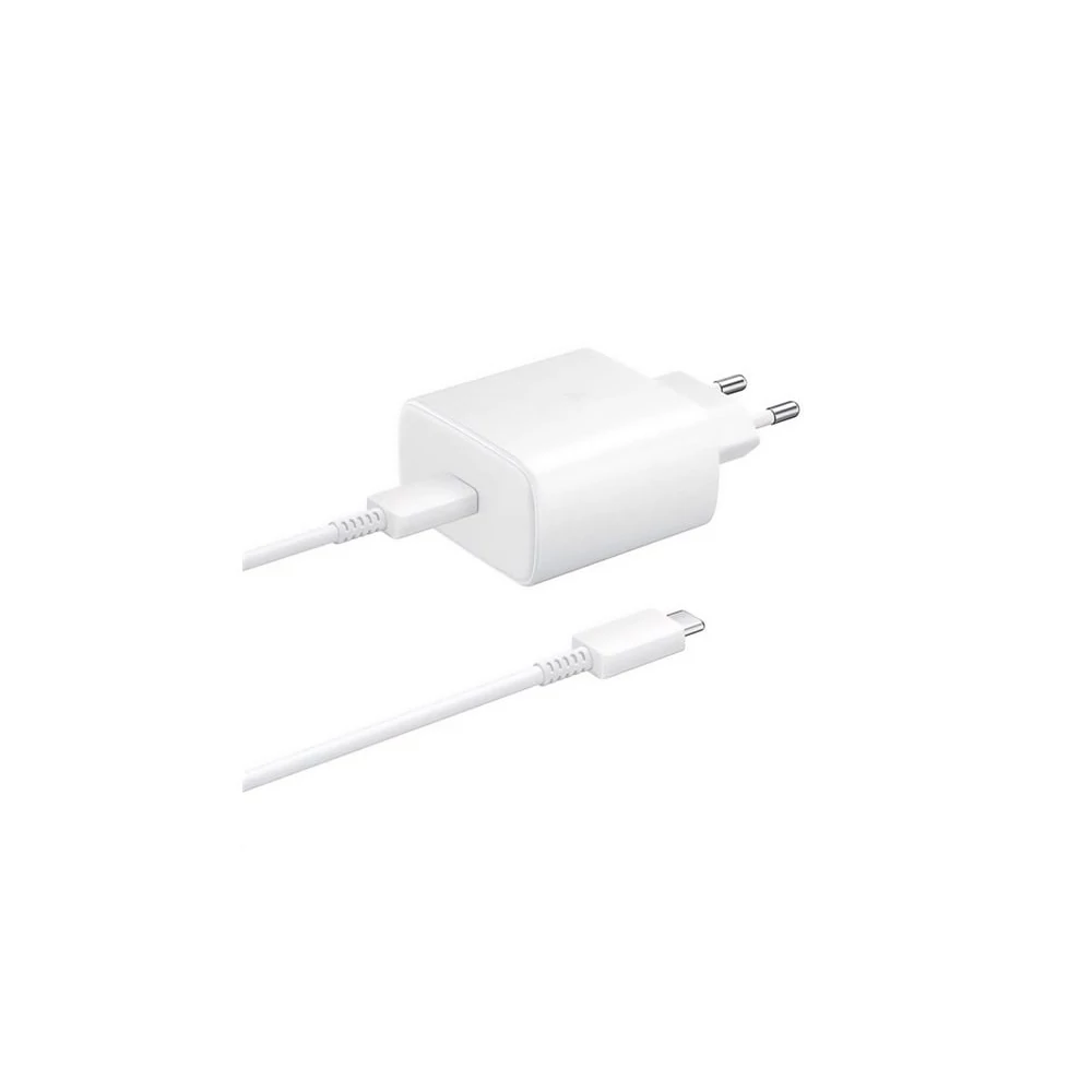 Töltő hálózati SAMSUNG Type-C aljzat (45W, PD gyorstöltő + 100cm Type-C kábel) fehér